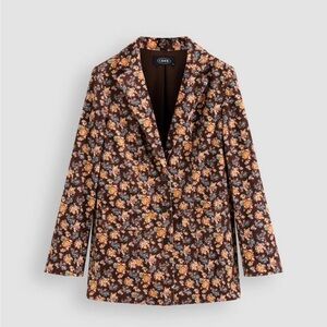 Cider Brown Floral Blazer with Orange and Light Blue Accents